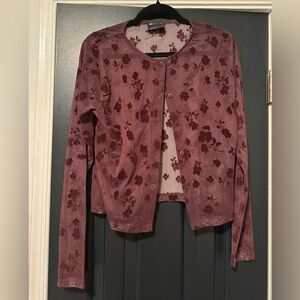 Sheer Floral Burgundy Long Sleeve Top